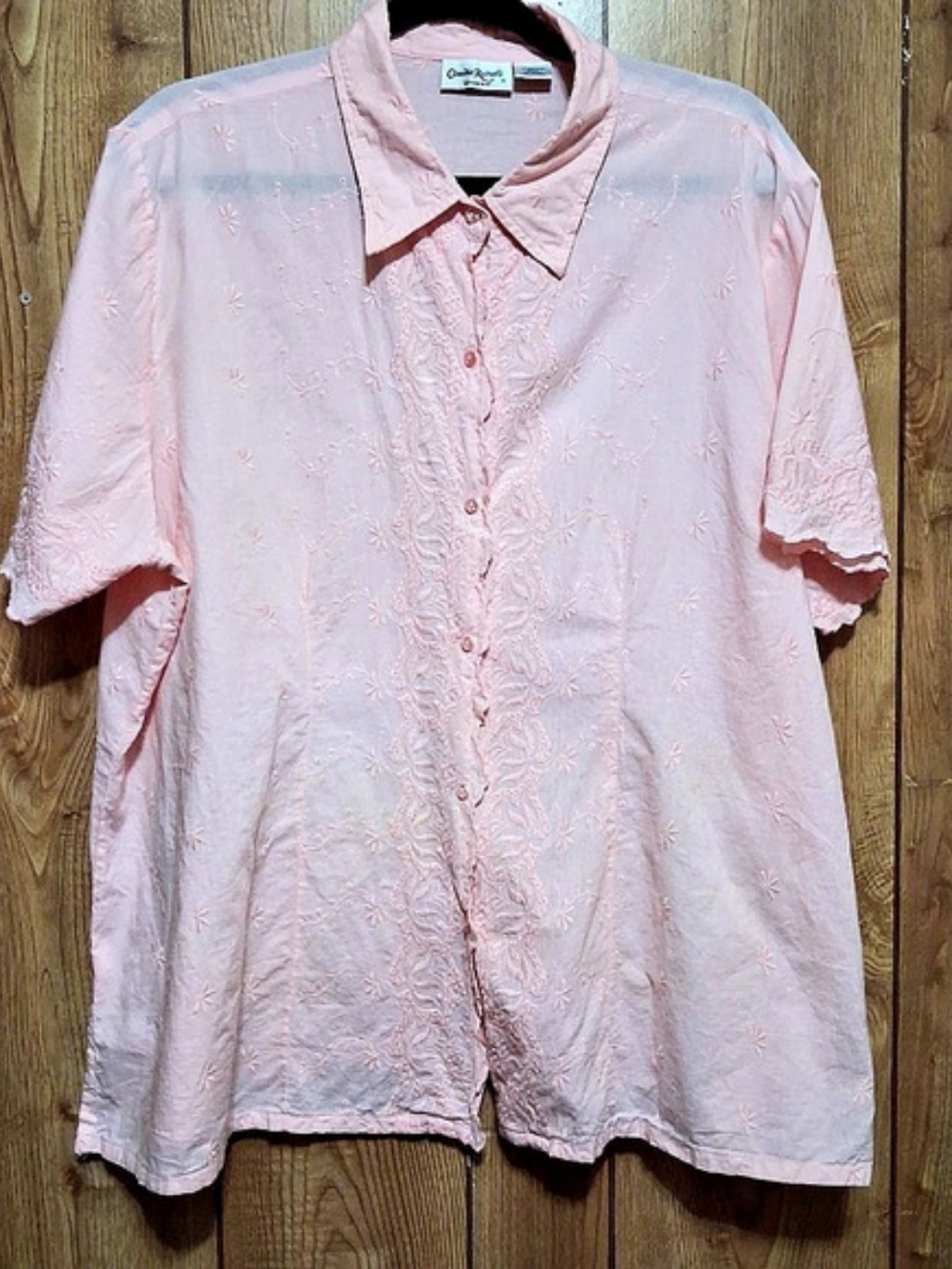 Blush Pink 24W 100% Cotton Embroidered Blouse Romantic Coquette